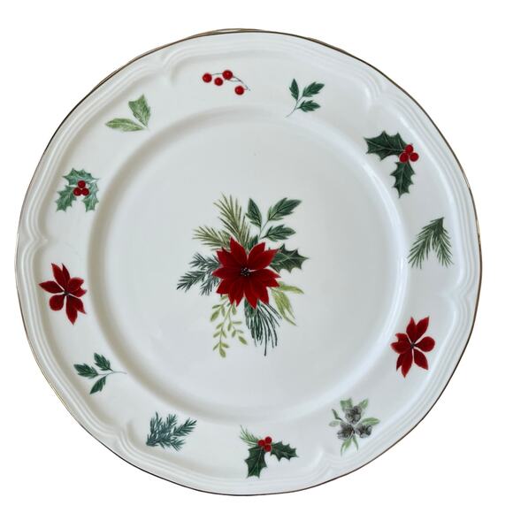 Grace Teaware Christmas Poinsettia Dinner Plates 10.25in Set 4 Holly Berry New - Picture 11 of 16